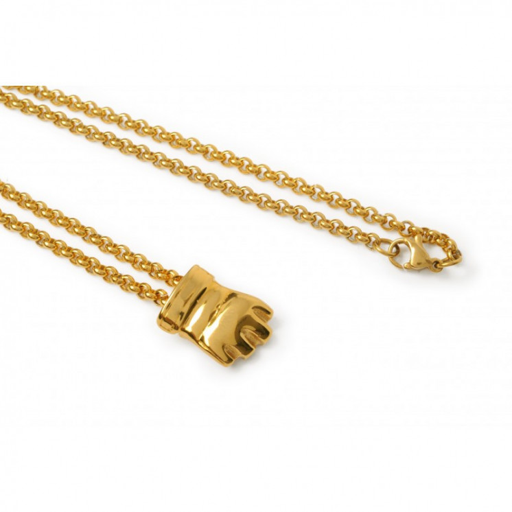 Collier avec Pendentif Gant de MMA Plaqué Or ou 100% inox – Maille forçat (50 ou 60 cm)