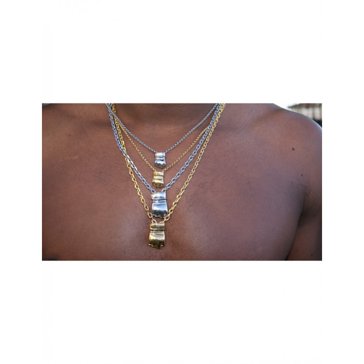 Collier Gant de MMA Plaqué Or ou 100% inox – Maille forçat (ou jaseron) 50 ou 60 cm