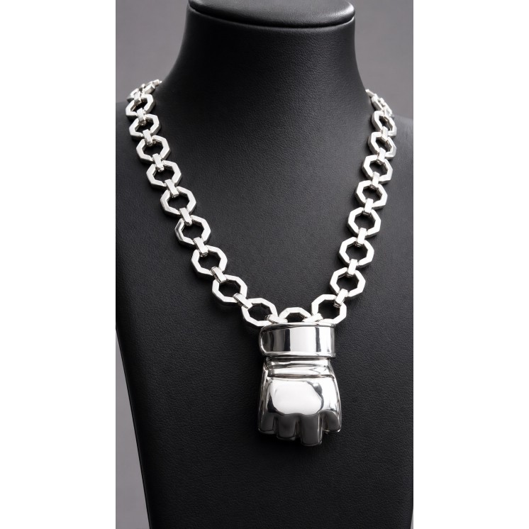Collier MMA Gant & Octogone en Argent Massif 55 cm